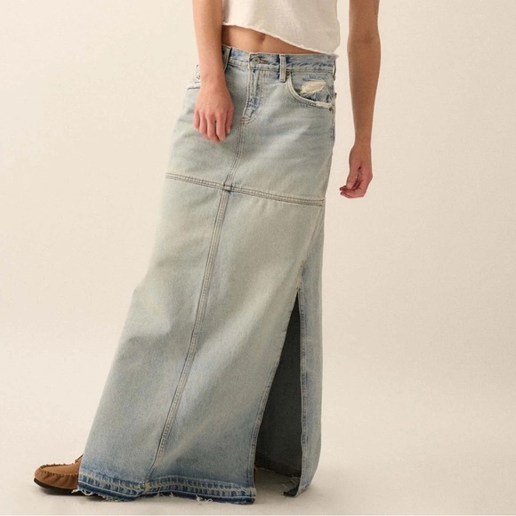 RE/DONE Women’s Mid Rise Split Denim Maxi Skirt Ripped Tide Boho Chic Sz 26 NWT - Picture 6 of 13